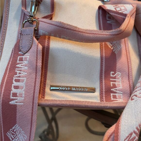 Steve Madden Cream and Pink Canvas Tote Bag - Picture 6 of 7